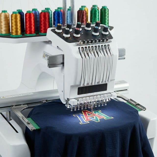 Professional embroidery machine at work