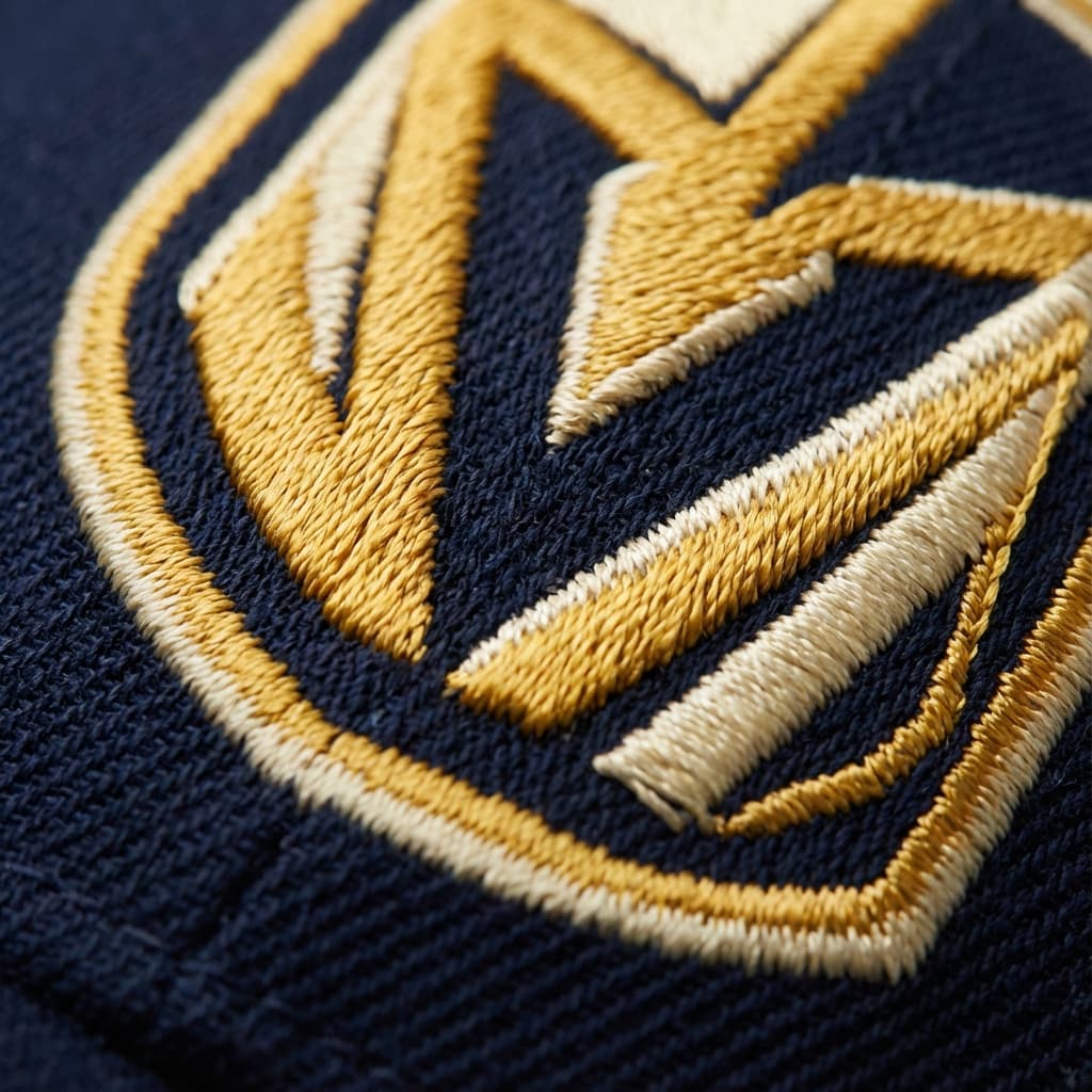 Close-up of premium embroidery JEF stitch quality